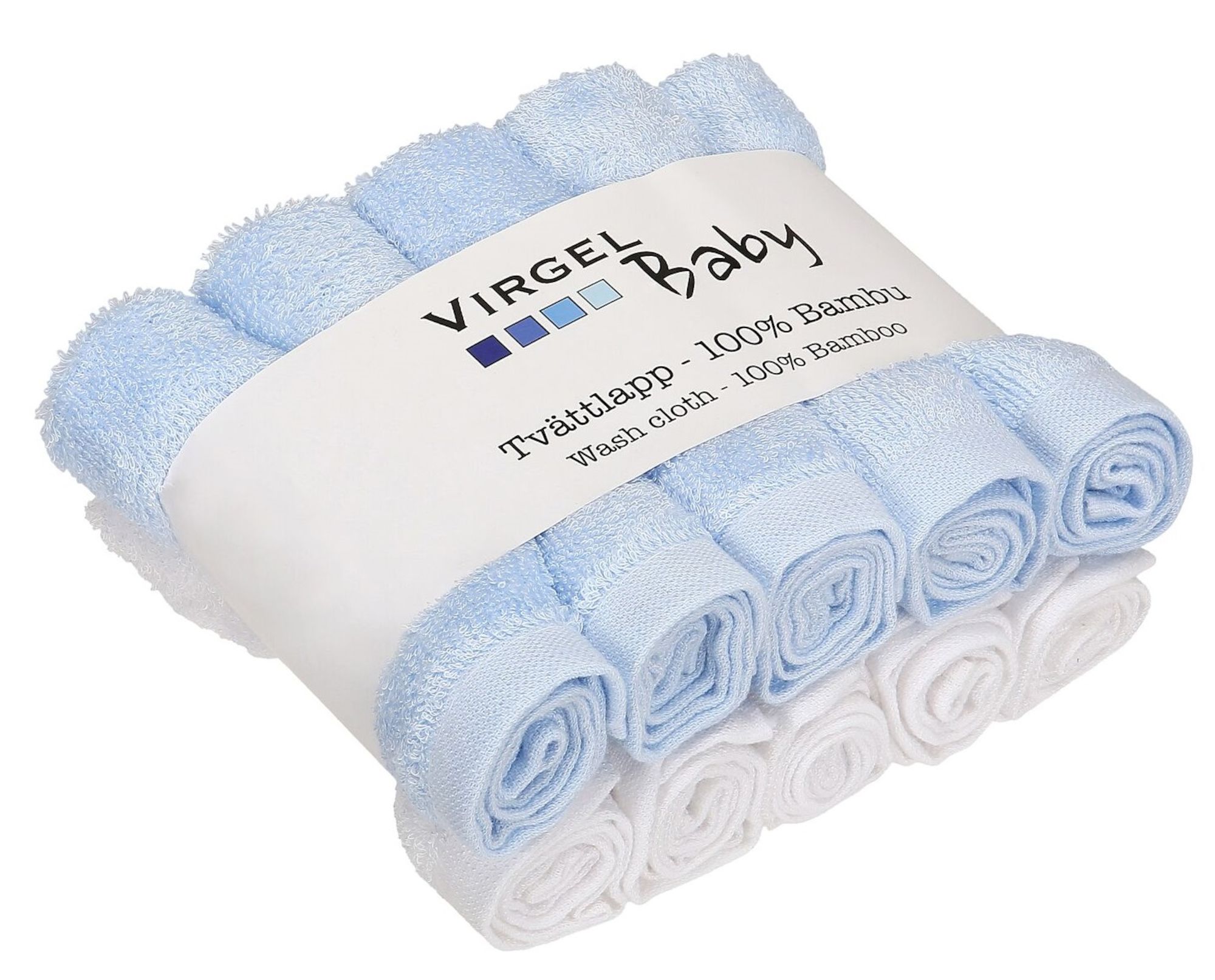 Virgel Tvättlapp Bambu 10-pack, Blå/Vit