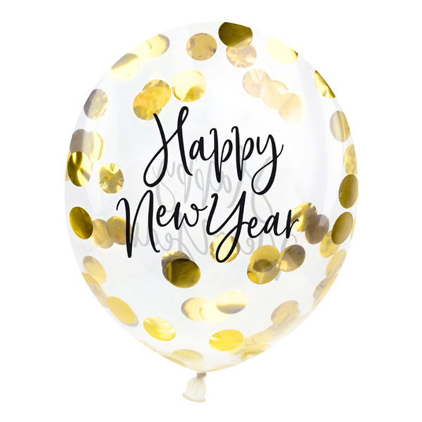 Konfettiballonger Happy New Year Guld - 3-pack