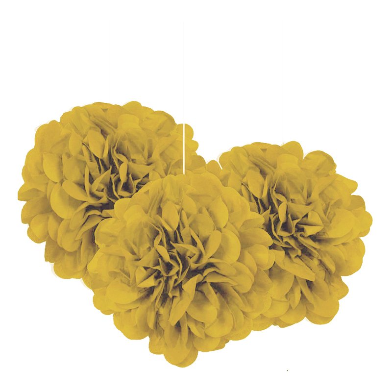 Pom Pom Mini Guld Hängande Dekoration - 3-pack
