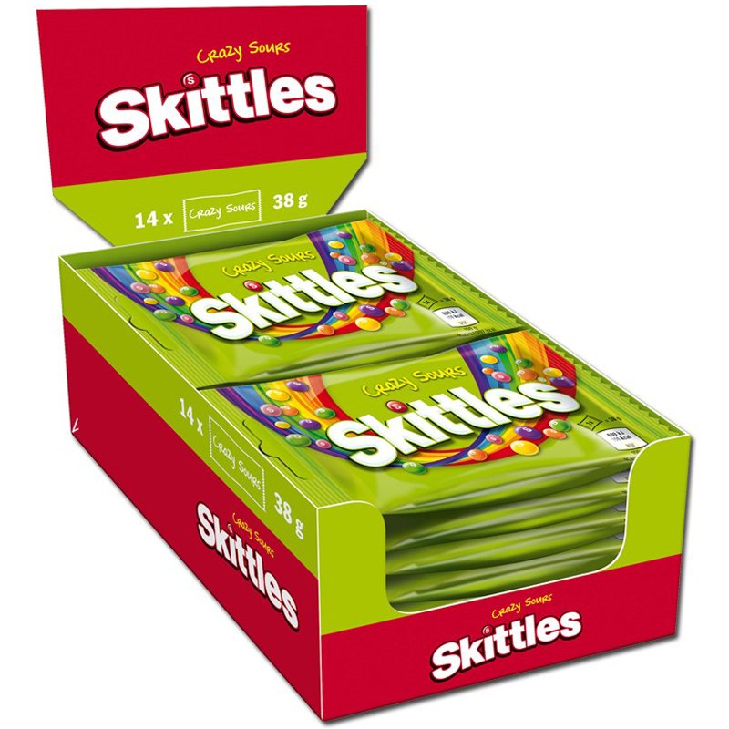 Hel Låda Godis "Skittles Crazy Sours" 14 x 38g - 73% rabatt
