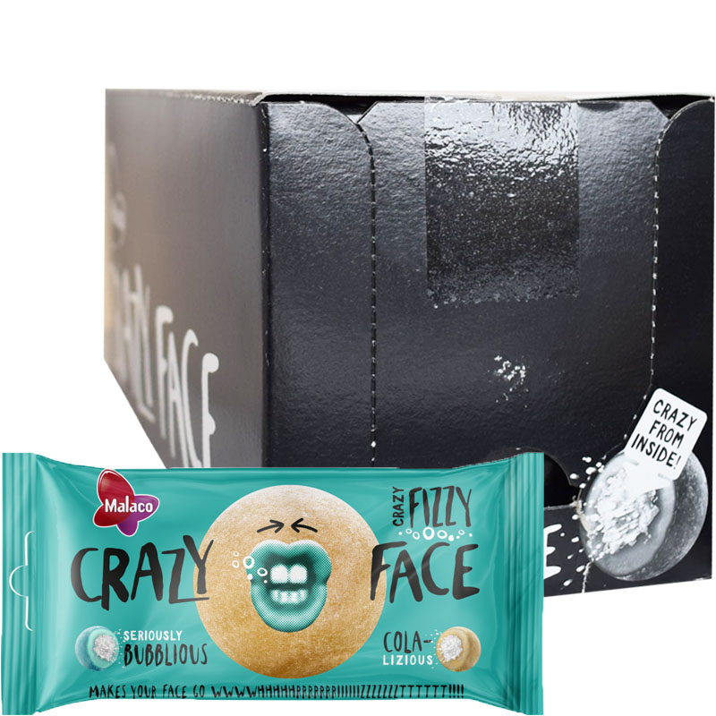Hel Låda Godis "Crazy Face Fizzy" 24 x 60g - 75% rabatt