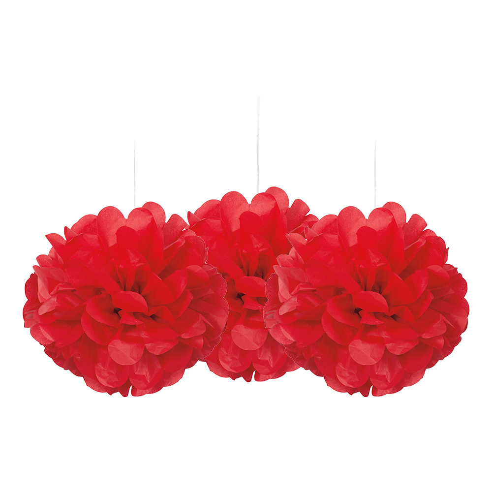 Pom Pom Mini Röda Hängande Dekoration - 3-pack