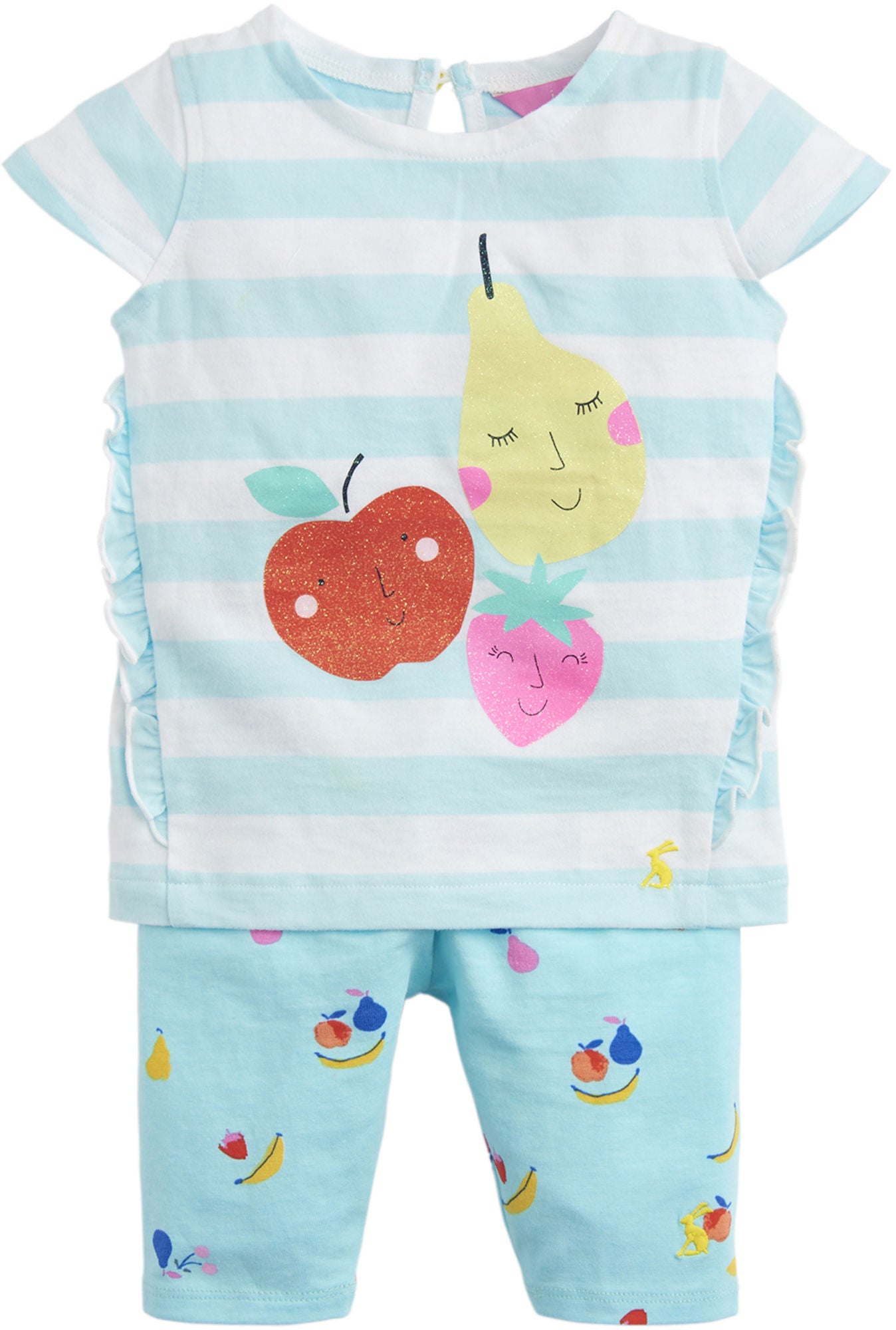 Tom Joule Topp & Leggings Set, Aqua Stripe Fruit 0-3 Månader