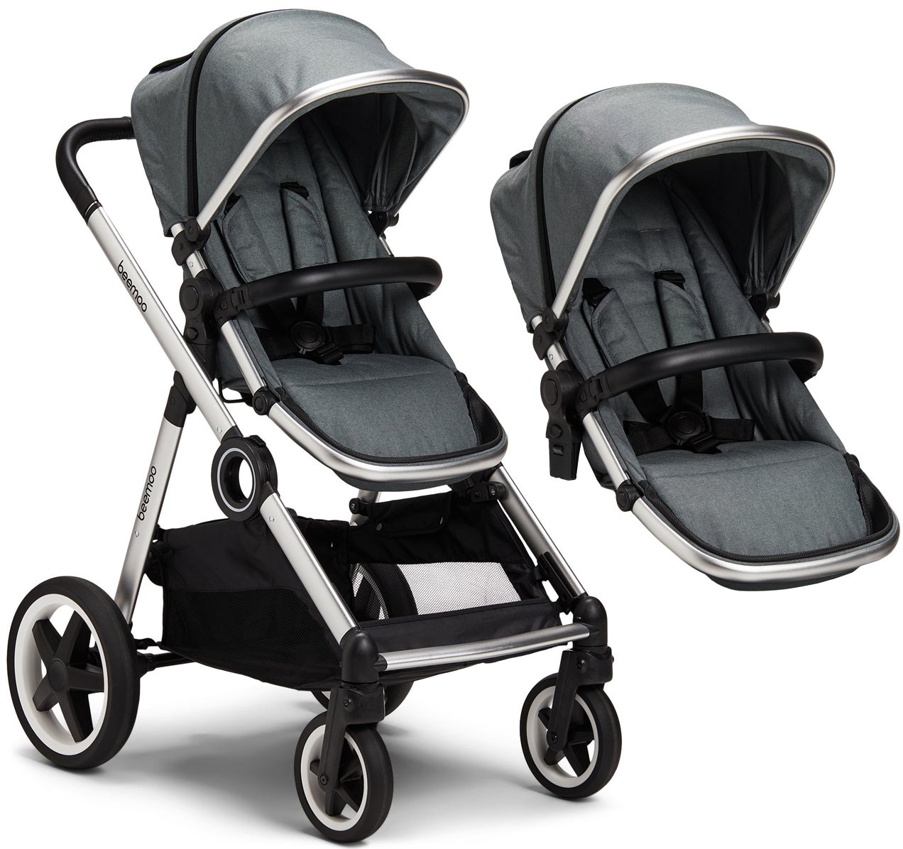 Beemoo Twin Travel+ Tvillingvagn 2019/2020, Stone Green Melange