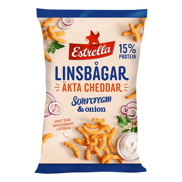 Estrella Linsbågar Cheddar, Sourcream & Onion - 125 gram