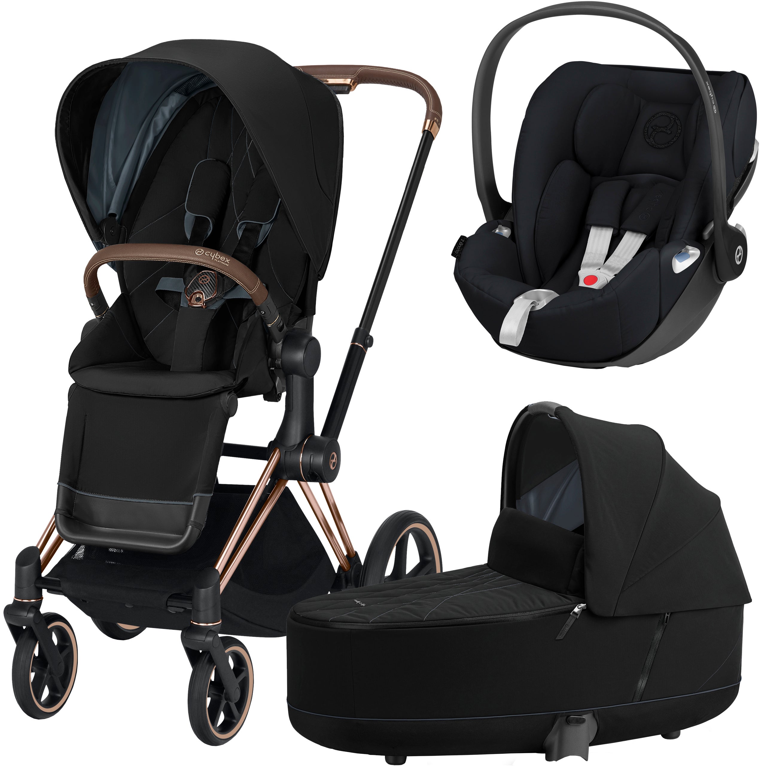 Cybex Priam Duovagn inkl. Babyskydd, Deep Black/Rose Gold
