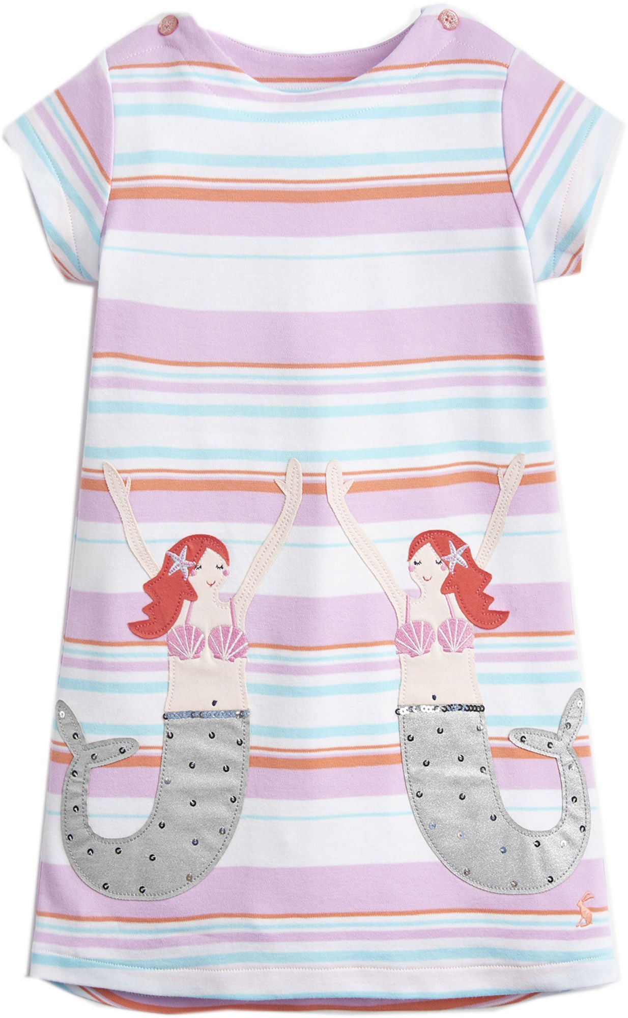 Tom Joule Applique Klänning, Cream Multi Stripe Mermaid 2 År