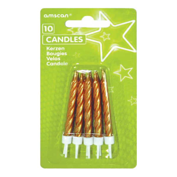 Tårtljus Vridna Guld - 10-pack