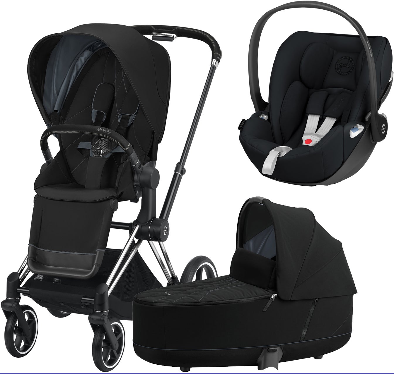 Cybex Priam Duovagn inkl. Babyskydd, Deep Black/Chrome Black
