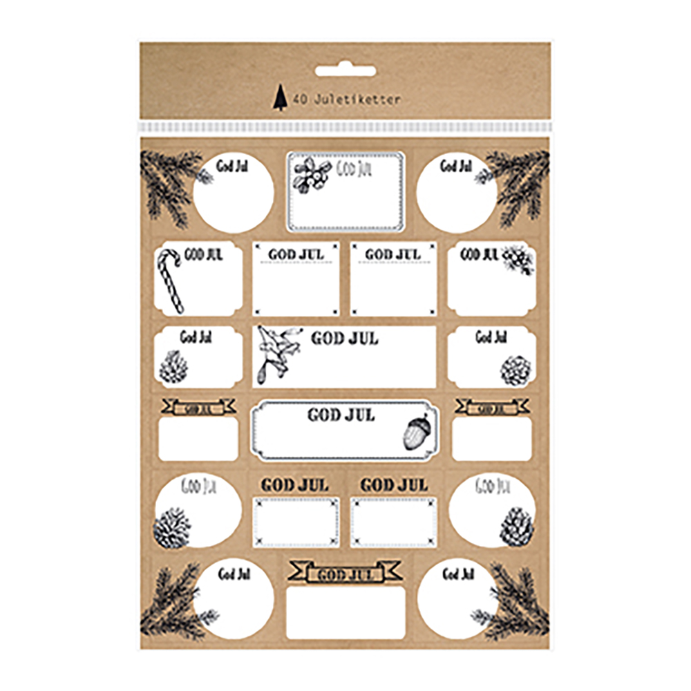 Juletiketter God Jul Natur - 40-pack