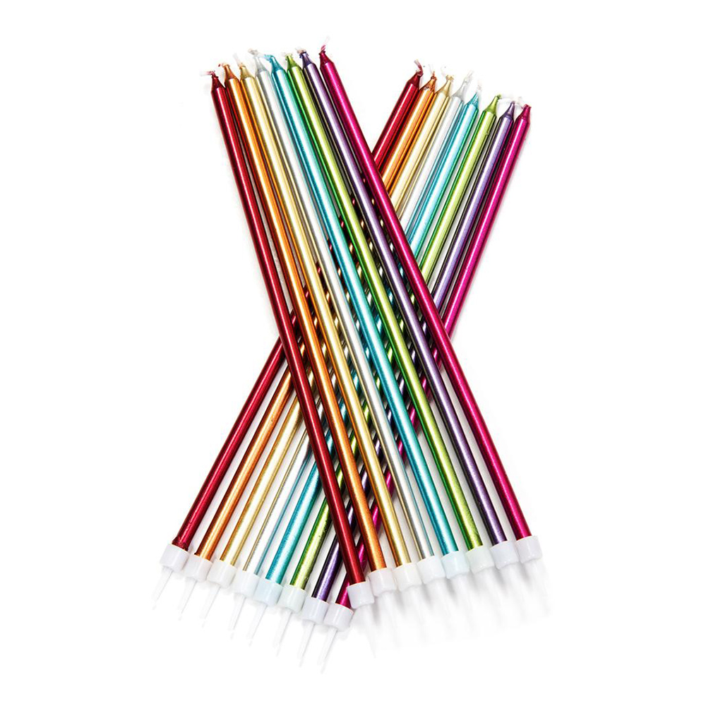 Extra Långa Tårtljus Regnbåge/Metallic - 16-pack