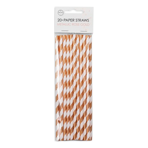 Papperssugrör Roséguld Metallic Randiga - 20-pack