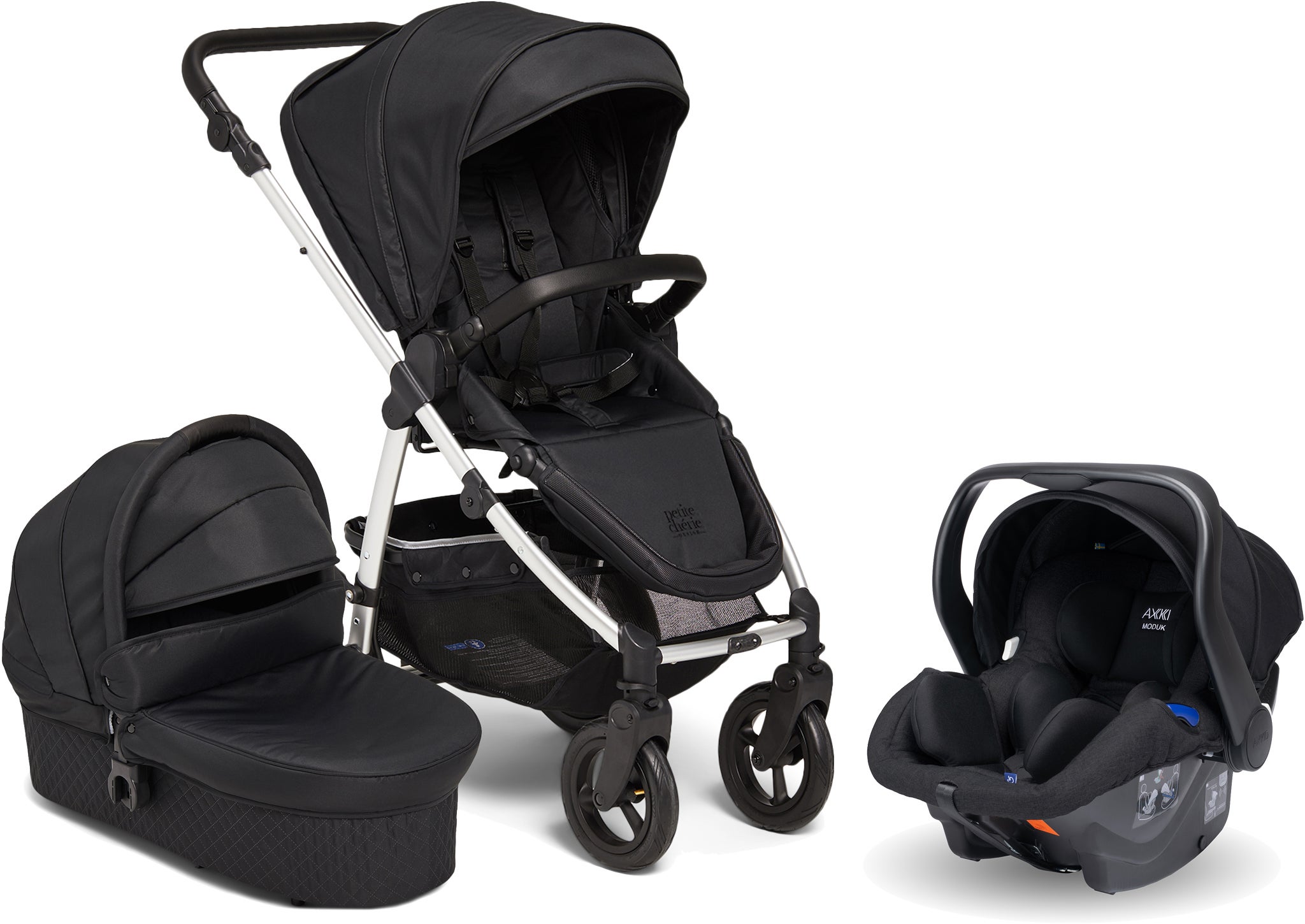Petite Chérie Heritage 2 Duovagn Inkl. Axkid Modukid Babyskydd, Black/Silver