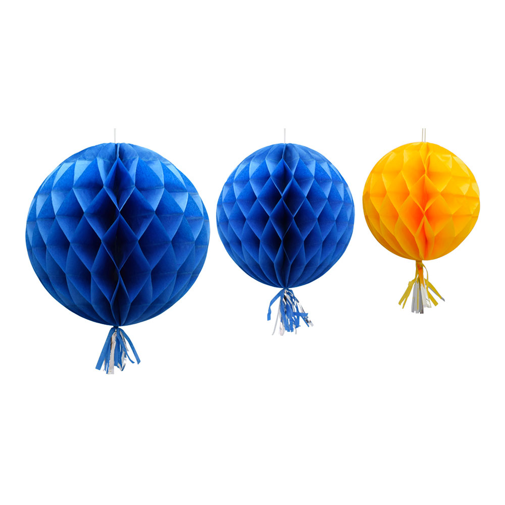 Honeycomb Tassel Blå/Gul Hängande Dekoration - 3-pack