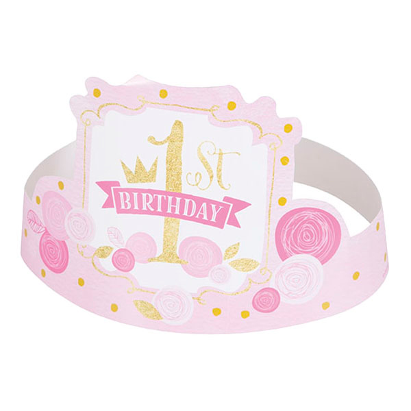 Tiaras i Papp 1st Birthday Rosa - 6-pack