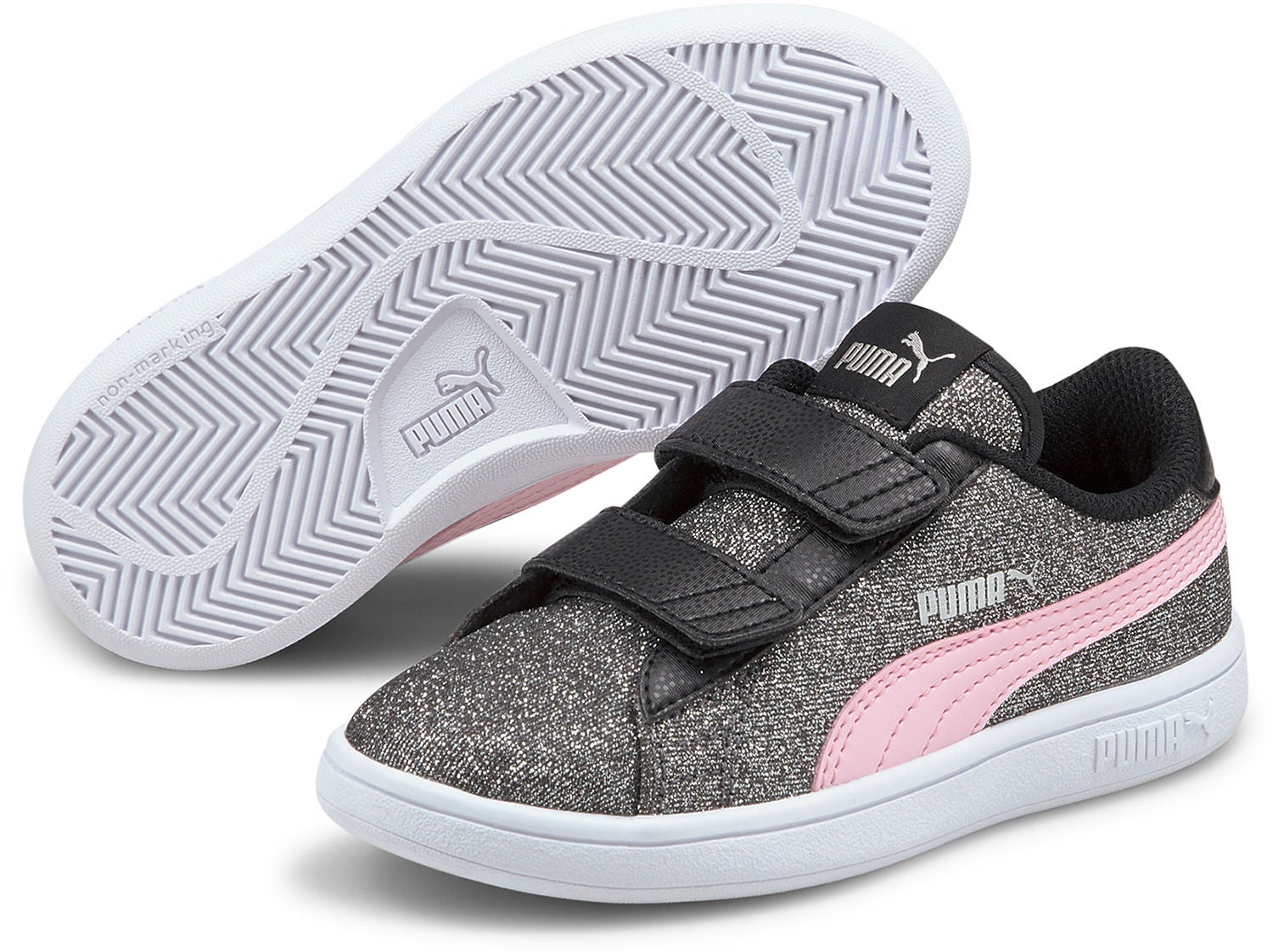 Puma Smash V2 Glitz Glam V PS Sneaker, Black/Pink Lady, 34