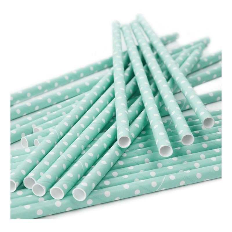 Papperssugrör Ljusblå Polka Dot - 25-pack