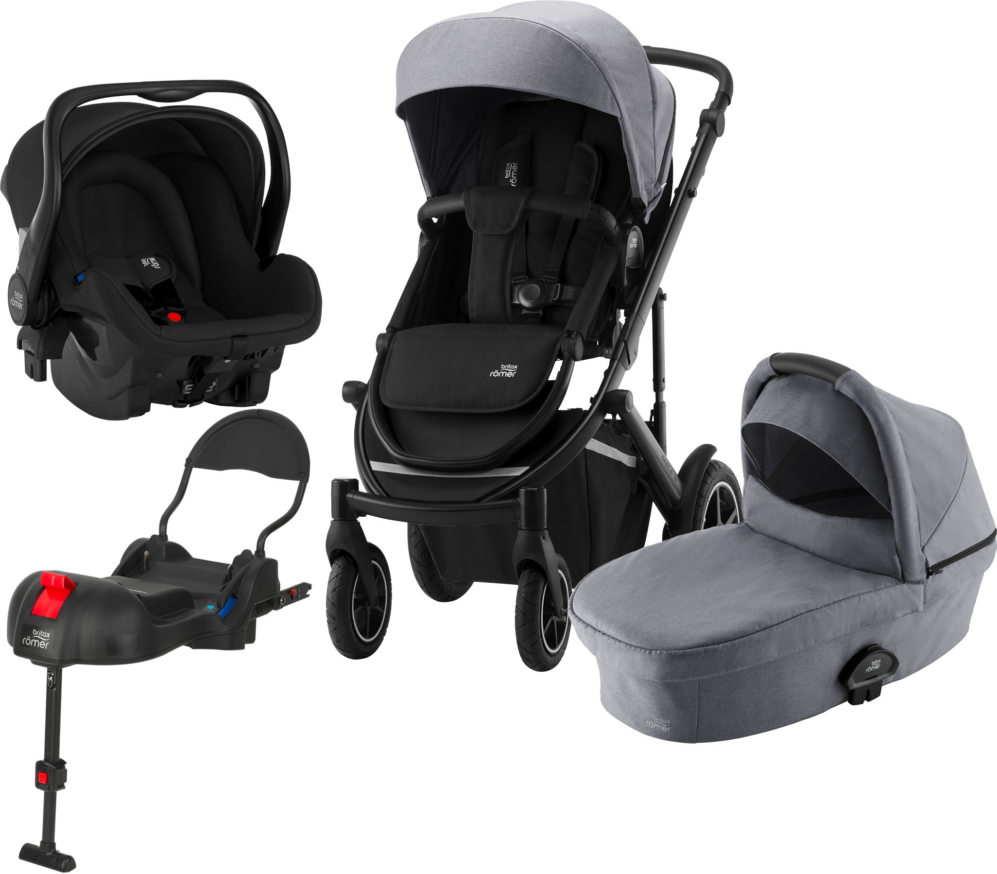 Britax Römer Smile 3 Duovagn inkl. Primo Babyskydd & Bas, Frost Grey Black