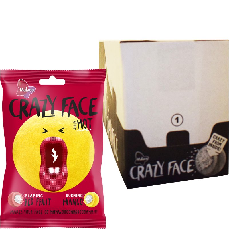 Hel Låda Godis "Crazy Face Silly Hot" 14 x 80g - 81% rabatt