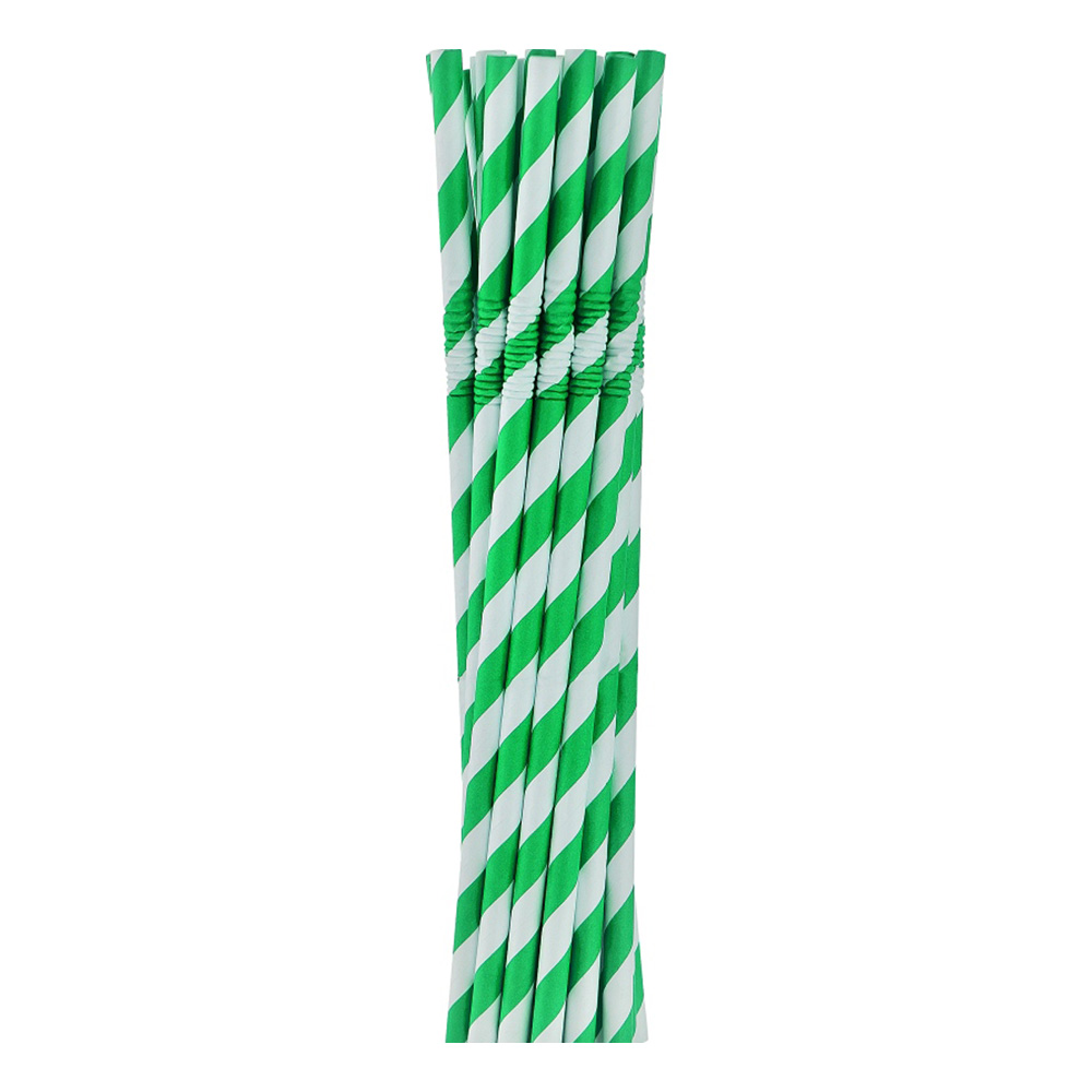 Böjbara Papperssugrör Grön Randiga - 12-pack