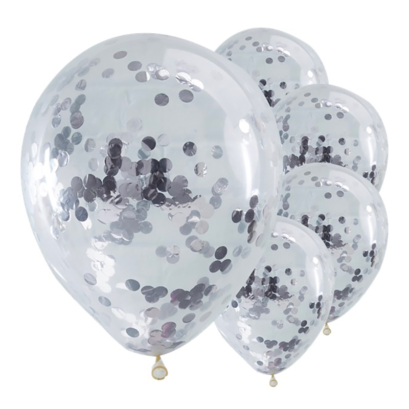 Konfettiballonger Silverkonfetti - 5-pack