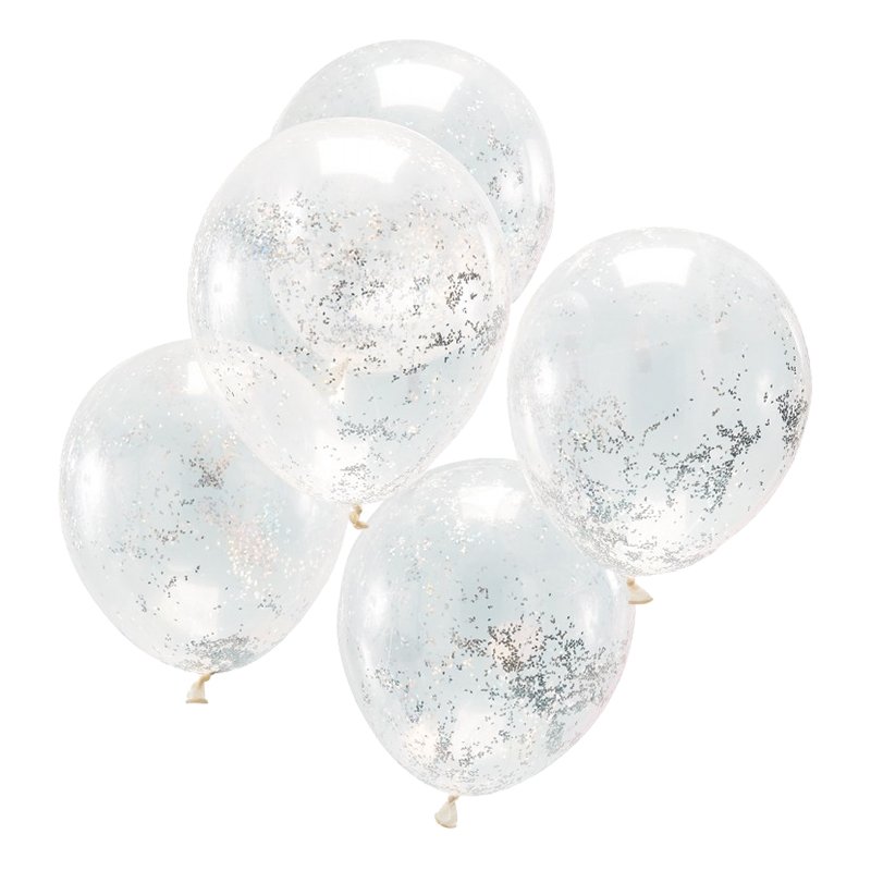Konfettiballonger Glitter Holografisk - 5-pack