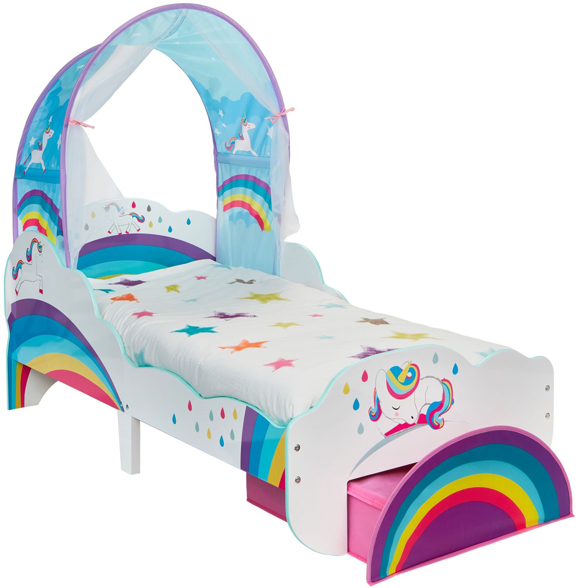 Unicorn and Rainbow Himmelsäng Med Förvaring140x70
