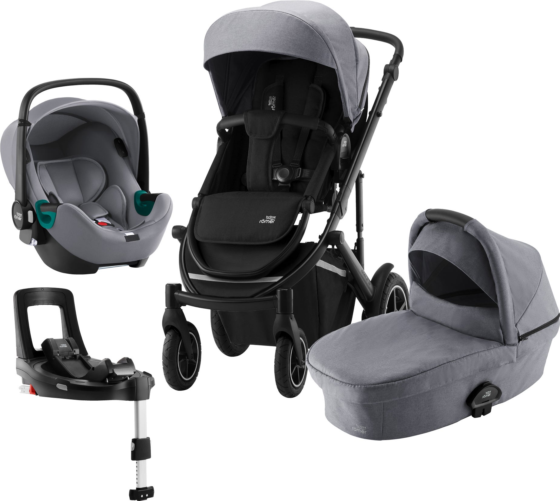 Britax Römer Smile 3 Duovagn inkl. BABY-SAFE iSENSE Babyskydd & Bas, Frost Grey Black