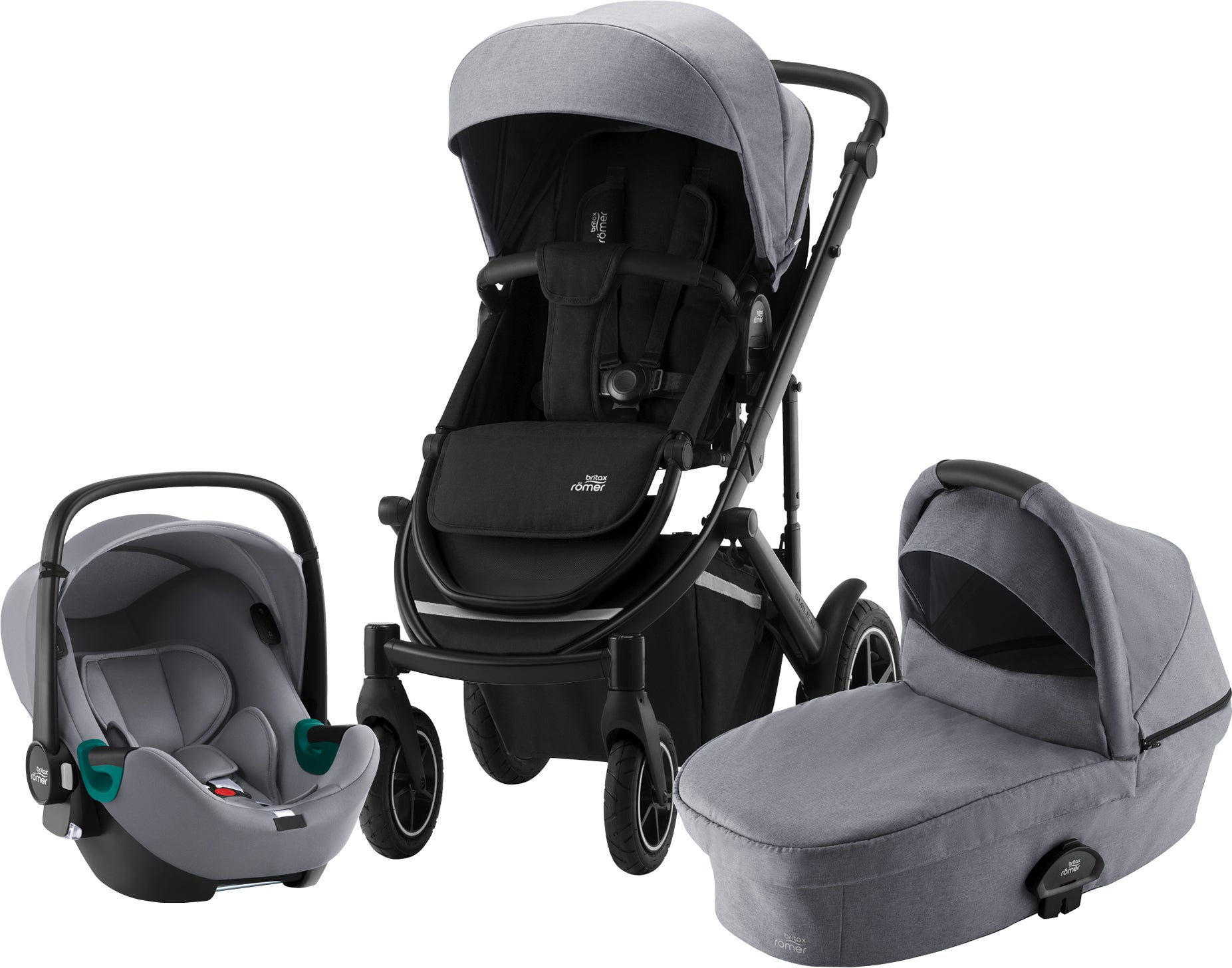 Britax Römer Smile 3 Duovagn inkl. BABY-SAFE iSENSE Babyskydd, Frost Grey Black