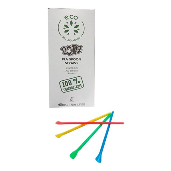 Plastsugrör med Sked - 200-pack