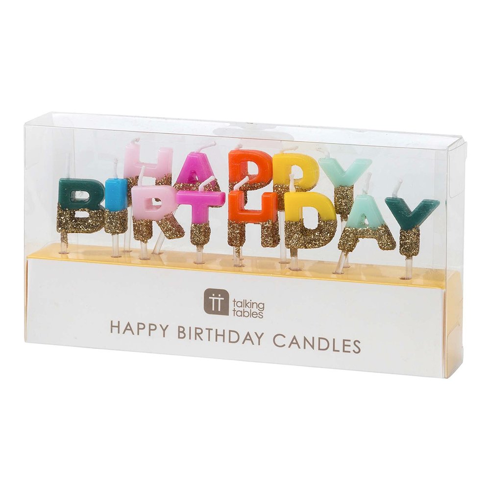 Tårtljus Happy Birthday Guldglitter
