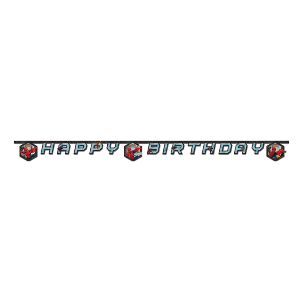 Girlang Happy Birthday Spiderman Blå/Svart