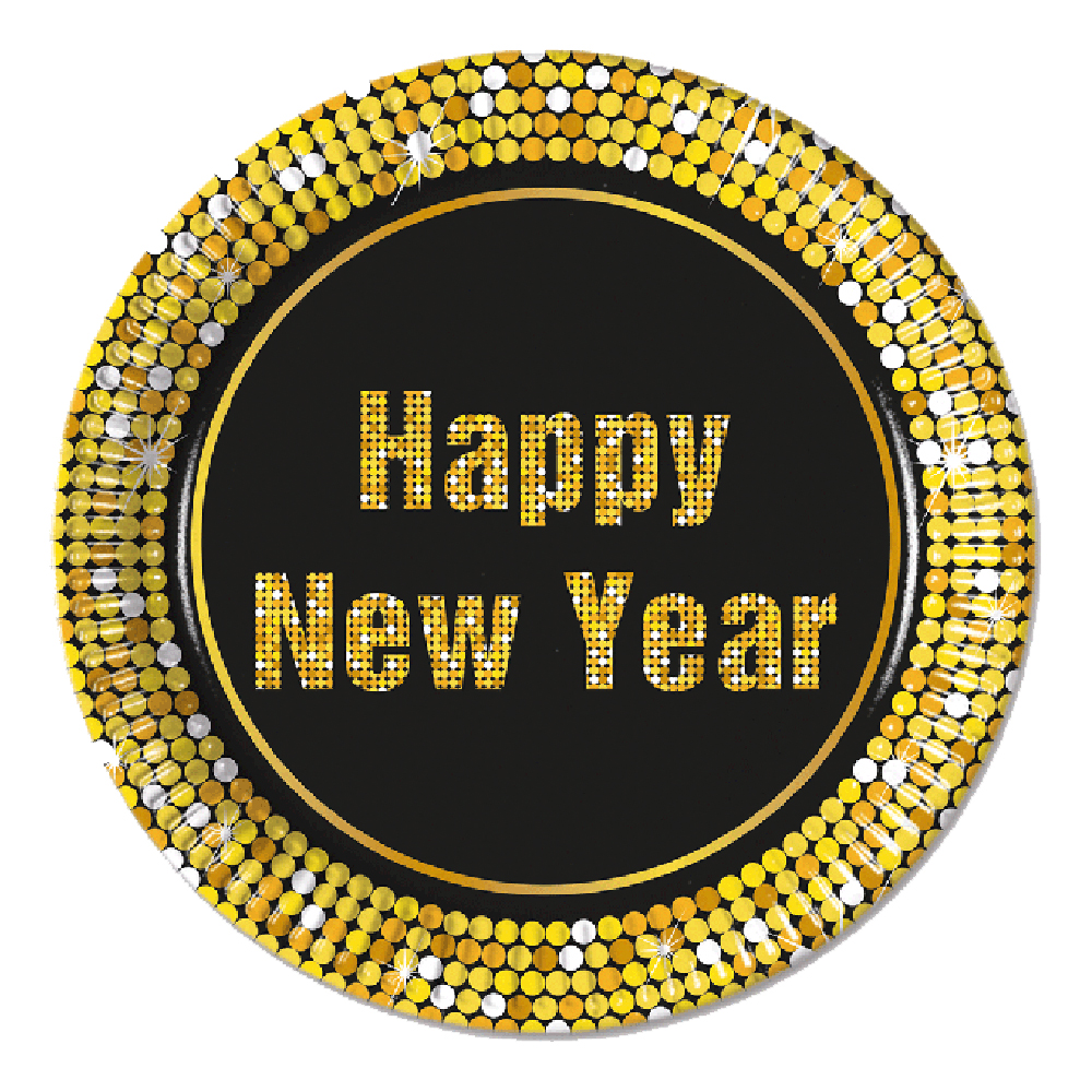 Papperstallrikar Happy New Year Guld/Svart - 8-pack