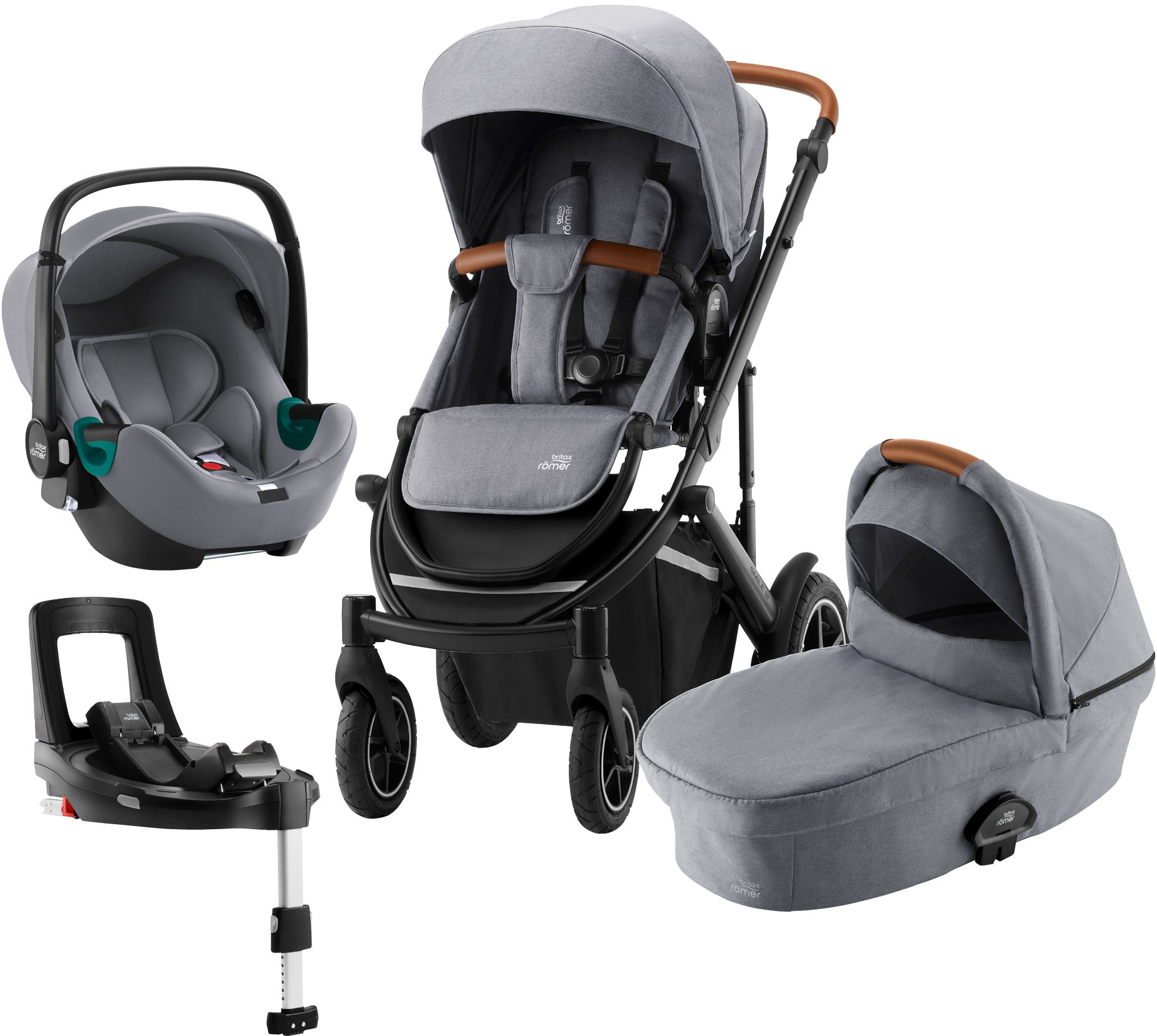 Britax Smile 3 Duovagn Inkl. BABY-SAFE iSENSE Babyskydd & Bas, Frost Grey/Brown