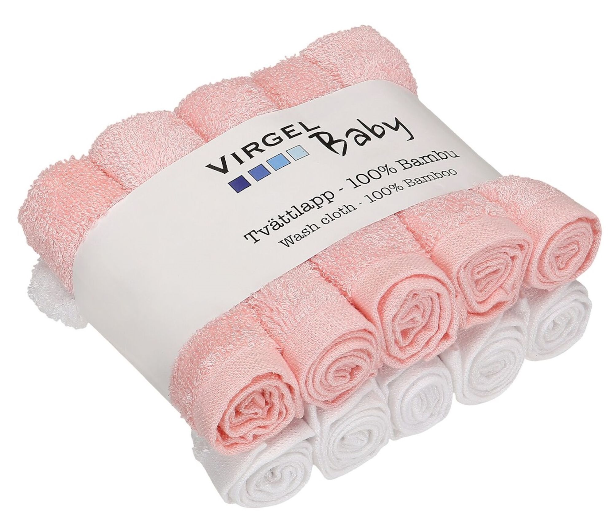 Virgel Tvättlapp Bambu 10-pack, Rosa/Vit