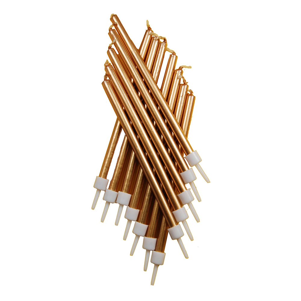 Tårtljus Långa Metallic Guld - 12-pack